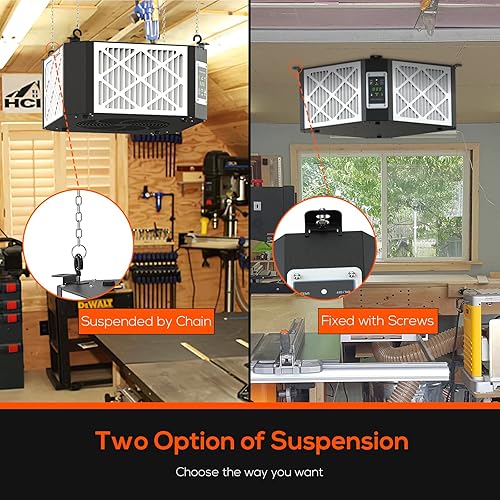 Miniatura 7 de ABESTORM Sistema de filtración de aire para carpintería ionizador integrado, filtro de aire colgante de 1350 CFM con ventilador de vórtice fuerte,
