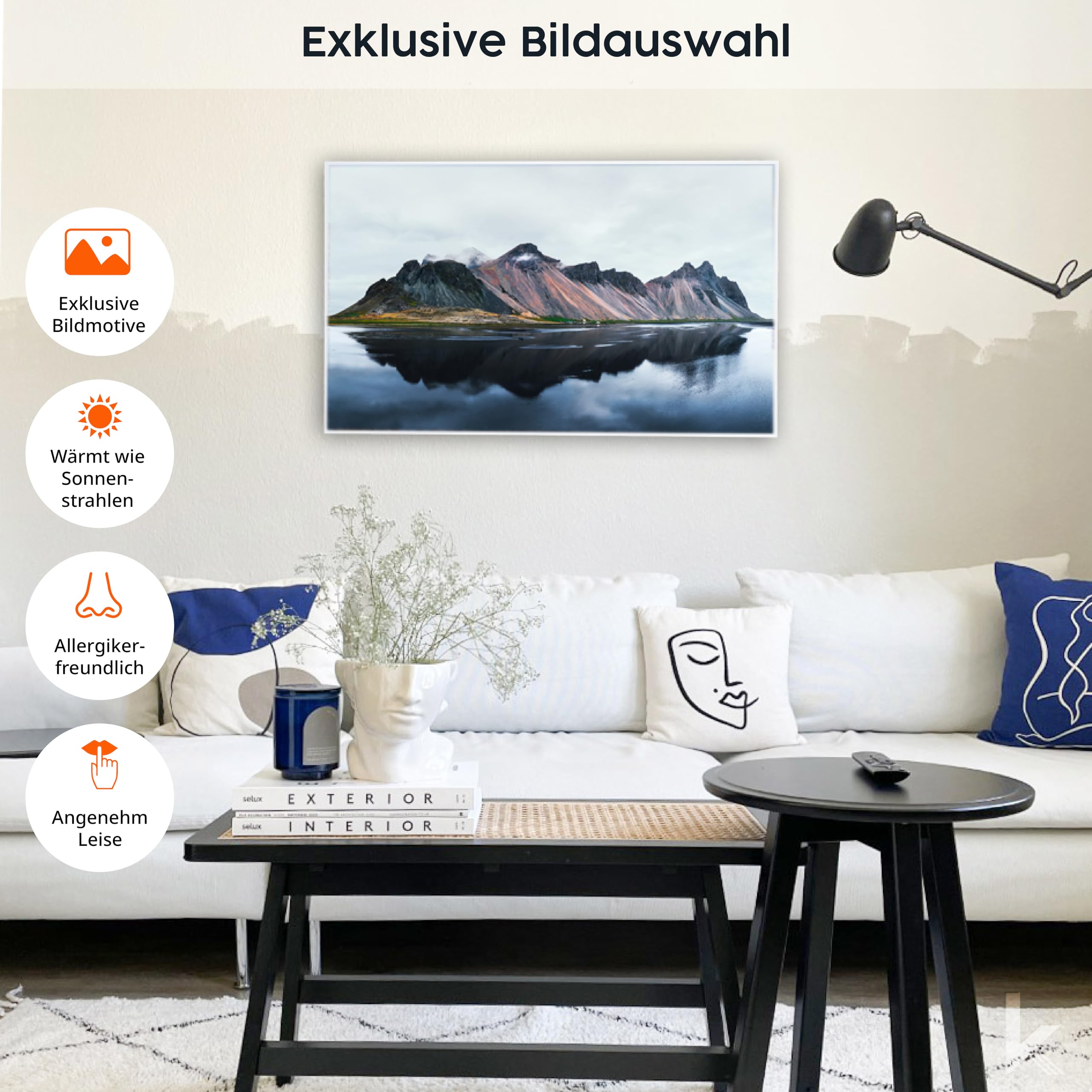 Könighaus Panorama Bildheizung 1200 Watt Infrarot Wandheizung Smart Thermostat 18-29 m² weißer Rahmen Sternenhimmel 2 TÜV SÜD
