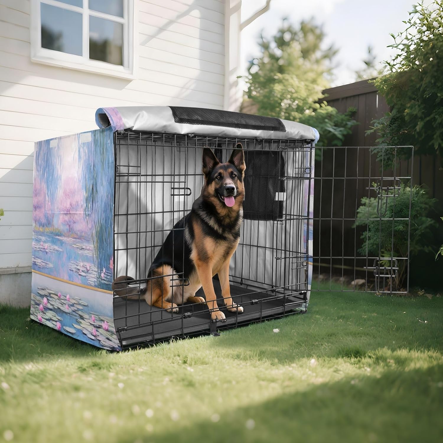 Water Lily Pond by Claude Monet Dog Crate Covers Fixed Buckle at Bottom, Covers for Pet Crates, Large
