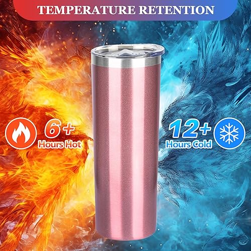 Miniatura 2 de Vaso térmico de acero inoxidable aislado al vacío de doble pared con tapa y popote, para bebidas calientes y frías (oro rosa, 8)