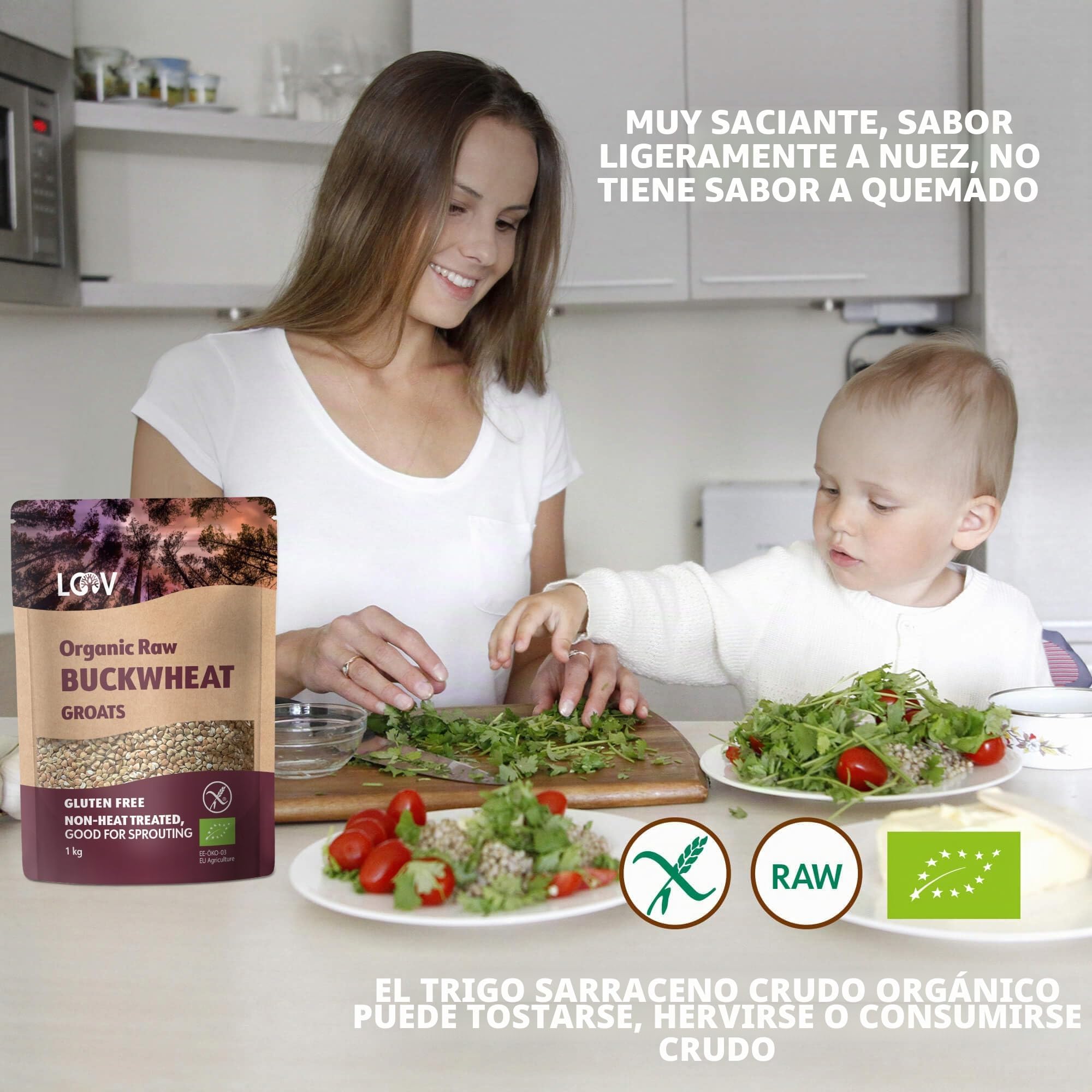 Harina de Trigo Sarraceno Cruda Orgánica, 1 kg, harina sin gluten, no tratada térmicamente, conserva todos los nutrientes, delicioso sabor a nuez, cultivado orgánicamente en climas nórdicos, no es OGM