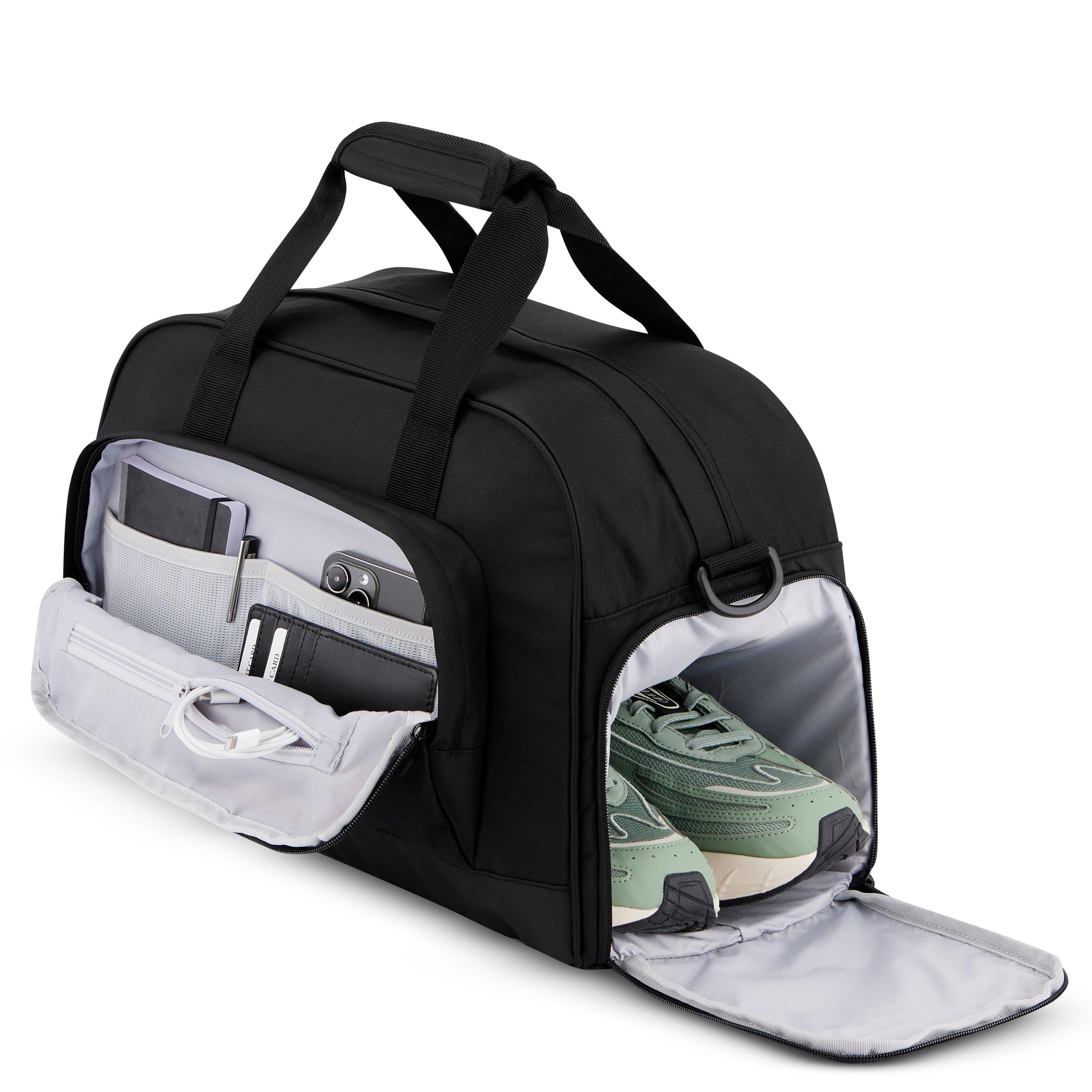 Larkson Holdall Finja Medium stylowa torba podróżna z przegródką na buty, weekendowa, z paskiem na kółkach, PET z recyklingu, wodoodporna, Czarny, Torba podróżna