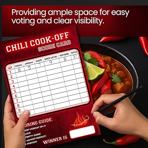 Miniatura 9 de Chili cook score cards for competition scorecard for chili cook-off party, voting ballots, all in one bundle - Chili scorecards, chili labels,