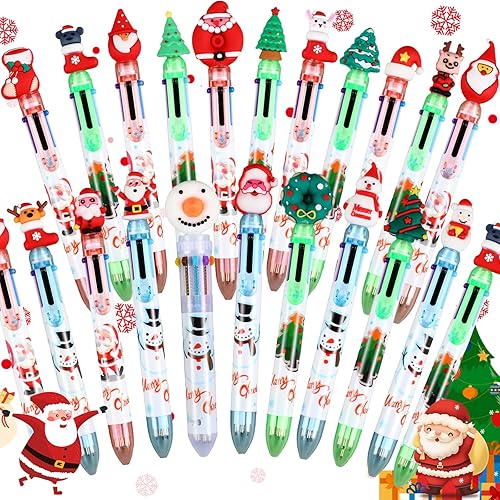 Tenceur 100 bolígrafos de Navidad multicolor retráctiles 6 en 1 a granel, árbol de Navidad, muñeco de nieve, reno, Papá Noel, bolígrafos en uno para