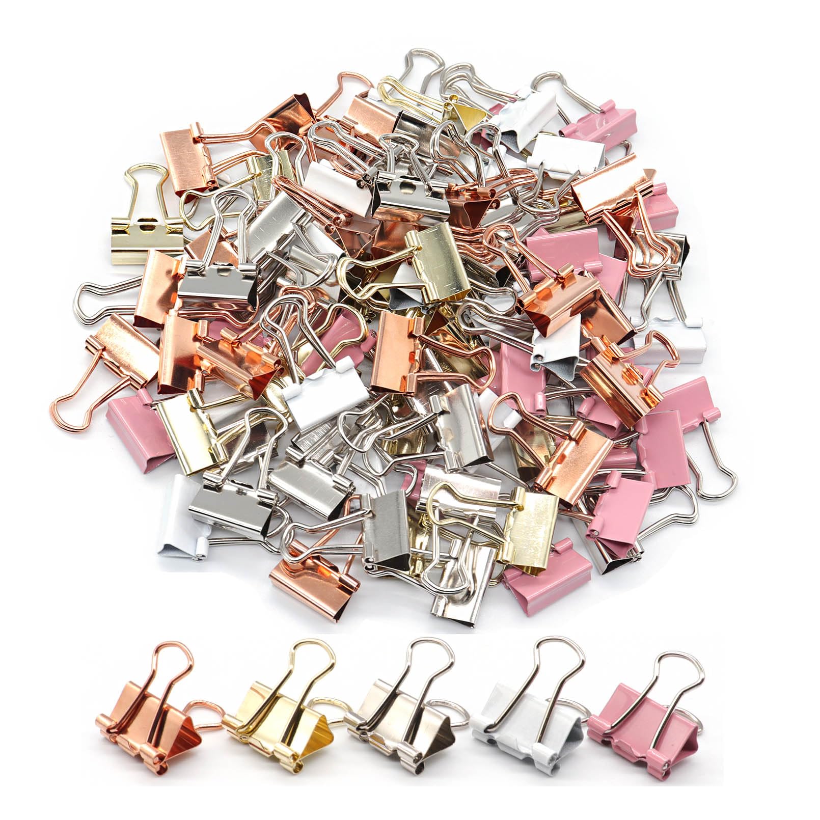 Mini Binder Clips, Paper Clip, Small Paper Clamps 15mm (5/8 inch), 100 Pack Micro Size Office Clips for Home School and Business (Multicolored)