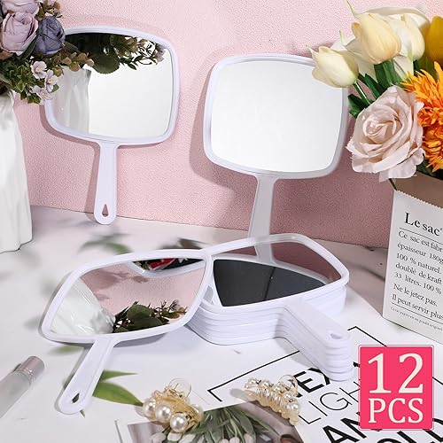 Miniatura 2 de Geetery 12 espejos de mano de maquillaje de mano con mango para montaje en pared para cosméticos baño, hogar, peluquería, salón, viajes, regalo