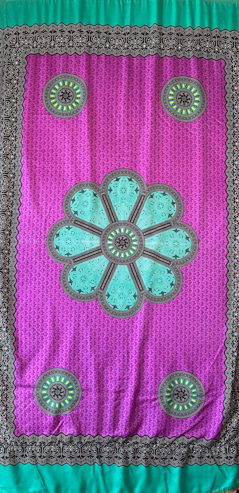 Desconocido Pareo Toalla Playa Piscina Grande con diseño de Mandala, Elefante, Árbol de la Vida, 177x100cm. (Verde-Morado)