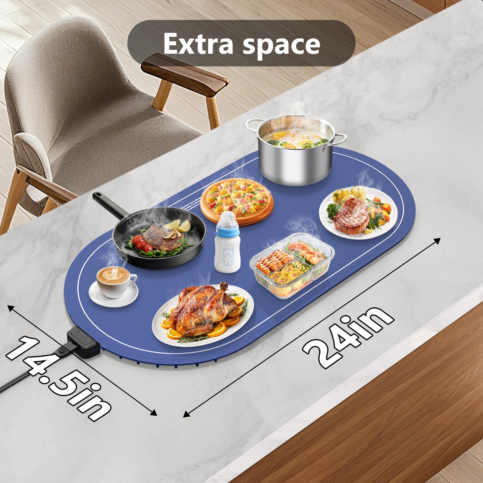 Warming Mat for Food with Adjustable Temperature Timer,10S Fast Heating Silicone Food Warmers for Parties Buffet and Home Daily,Food Warming Mat with Insulating Pad Raised Feet Protects Table