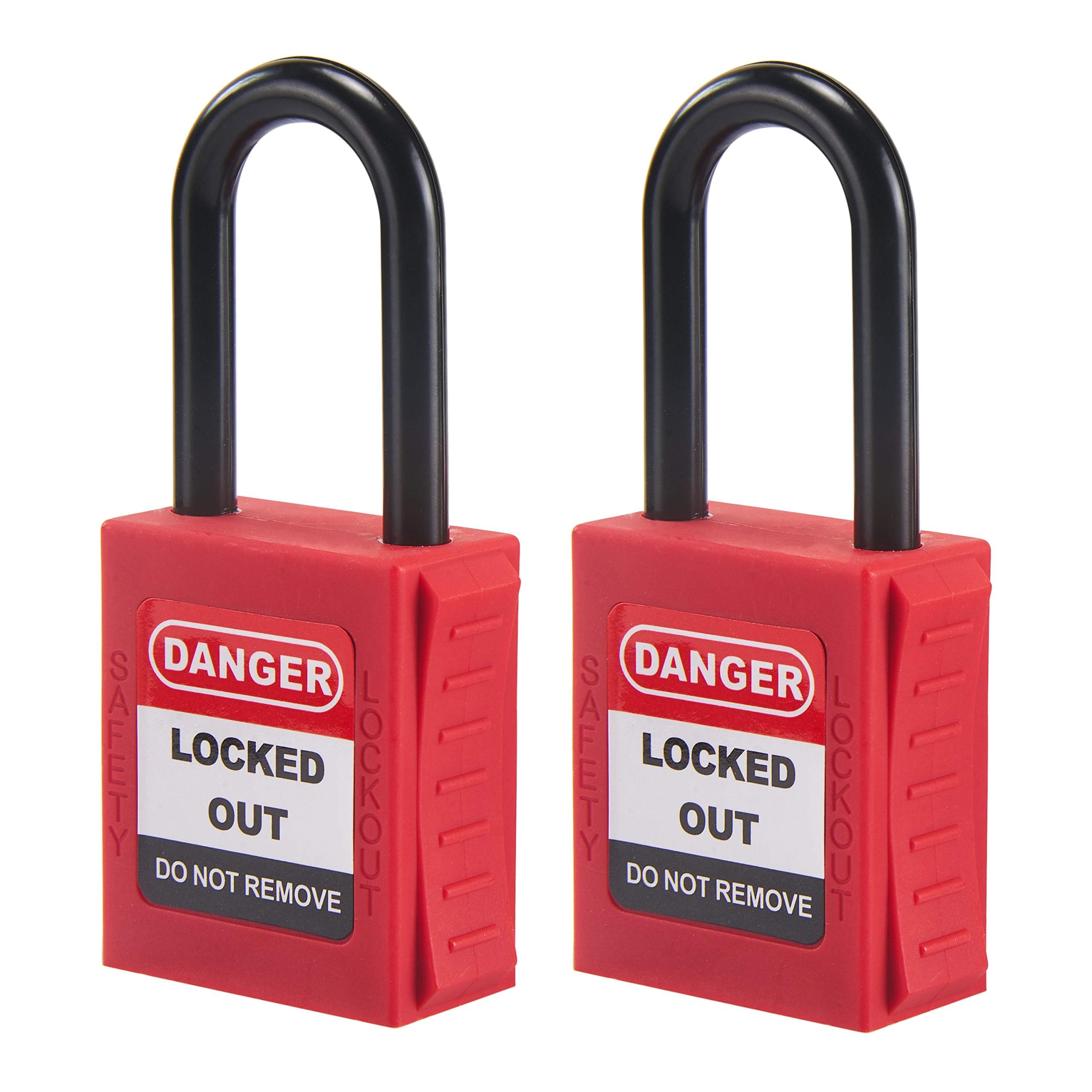 HOLULO Safety Lockout Padlock Set (2 Pcs) – Nylon Insulated Security Padlocks for Outdoor/Electricians/Industrial Site, with 4 Keys, Red Lock Off Kit for Safety Lockout (2)