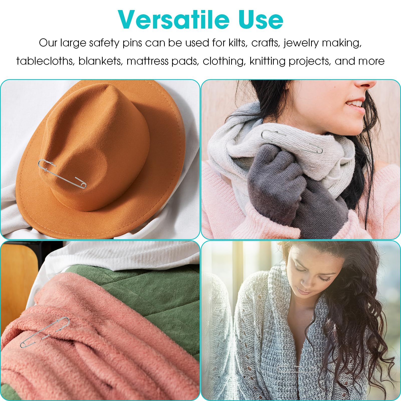 Spille di Sicurezza Grandi, 20 Pezzi, Lunghezza Perni di Sicurezza Grandi, Resistenti, Per Coperte, Kilt, Tessuto a Maglia, Artigianato (63 mm & 100 mm)