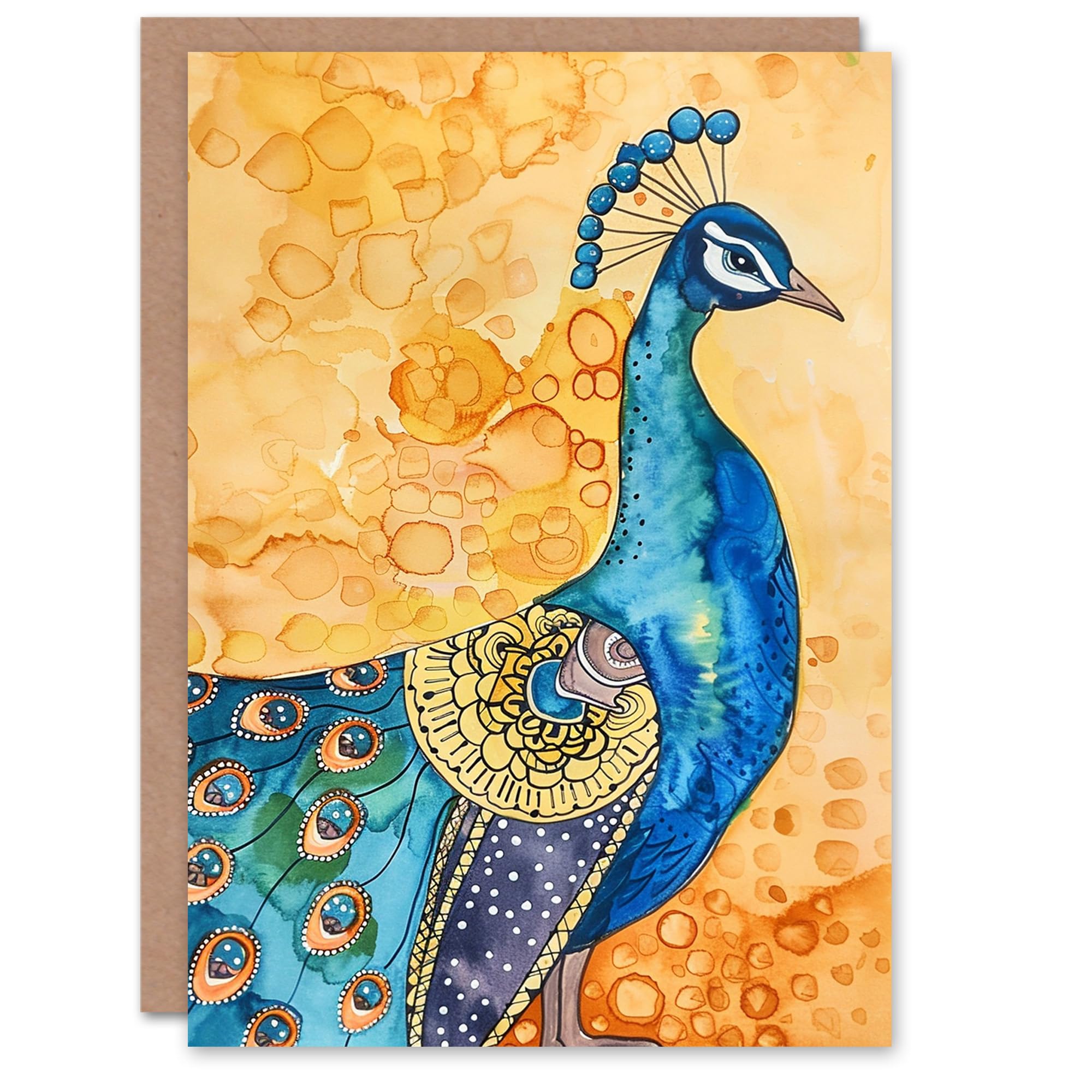 Artery8 Peacock Bird Mandala Pattern Feathers Folk Art For Her Woman Birthday Card
