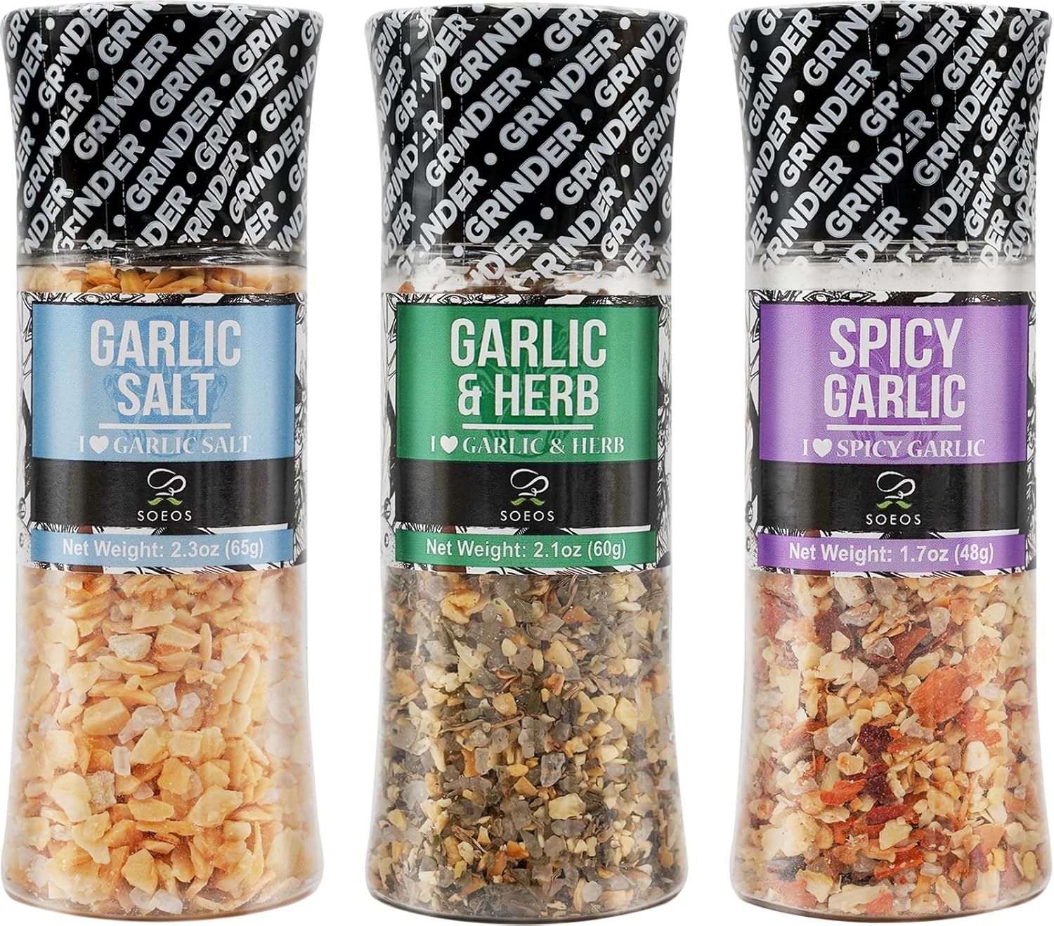 Soeos Spice Seasoning Set of 3 with Integrated Grinders
