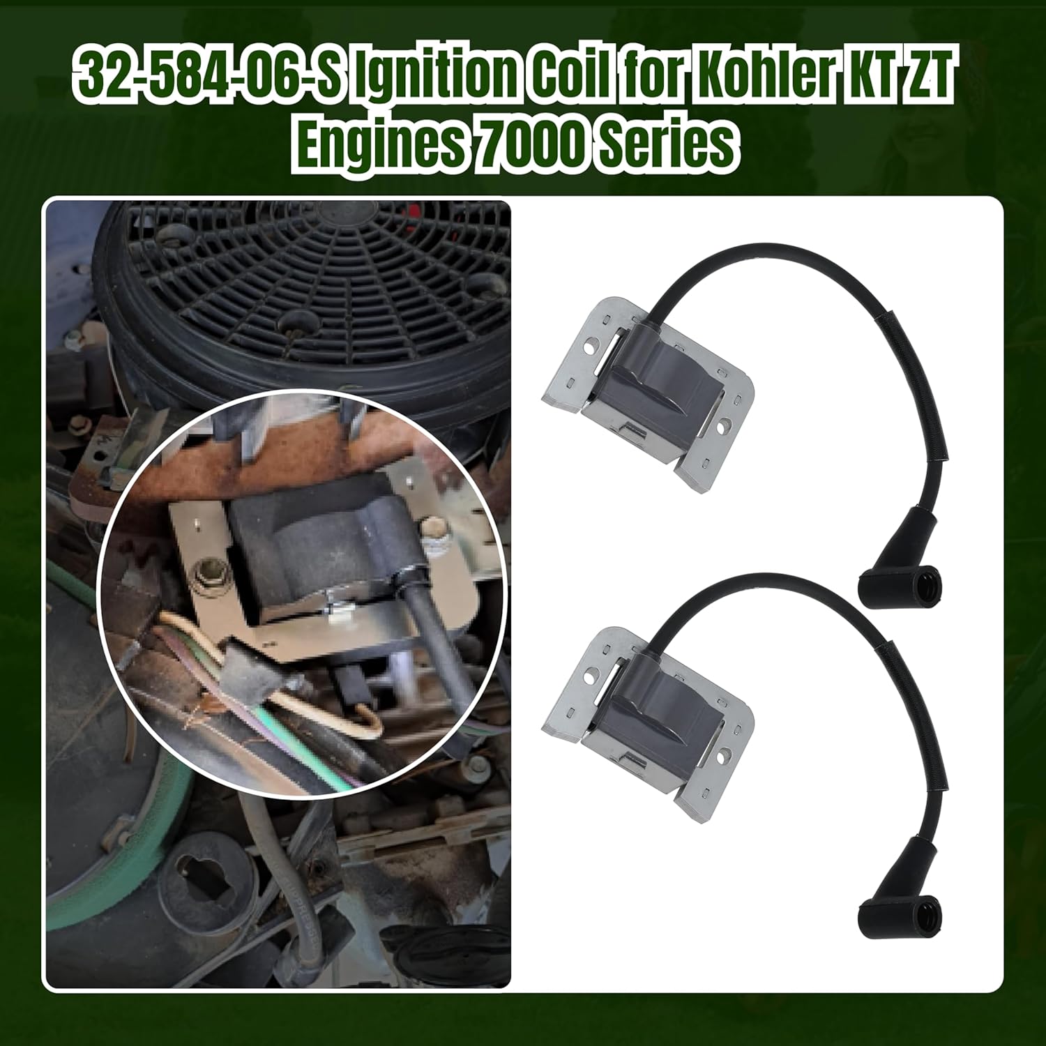32-584-06-S Ignition Coil Module Compatible with Kohler KT ZT Engines 7000 Series Lawn Mower Engine KT610 KT740 ZT720 ZT730 Replaces 3258406-S 3258406 3258406S 32 584 06 S, 2 PCS