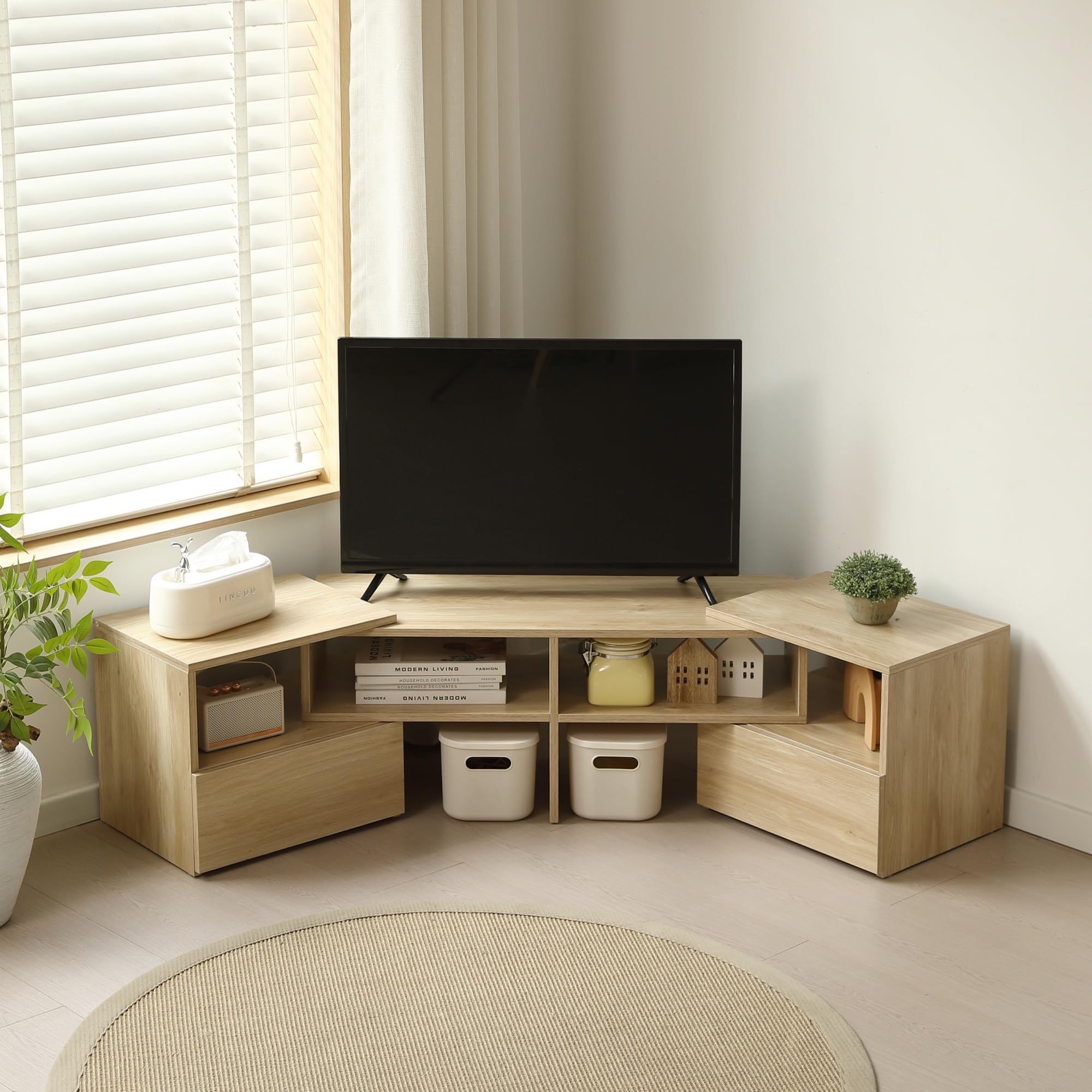 Amazon｜伸縮可能L字テレビ台 ロータイプ 幅93～172cm調整可能