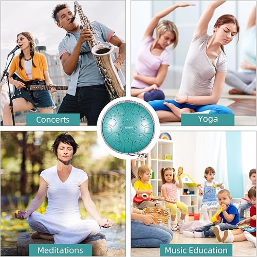 Miniatura 101 de LEKATO Tambor de lluvia para exterior, tambor de lengua de acero de 6 pulgadas, 11 notas, campanilla de lluvia de percusión para meditación, yoga