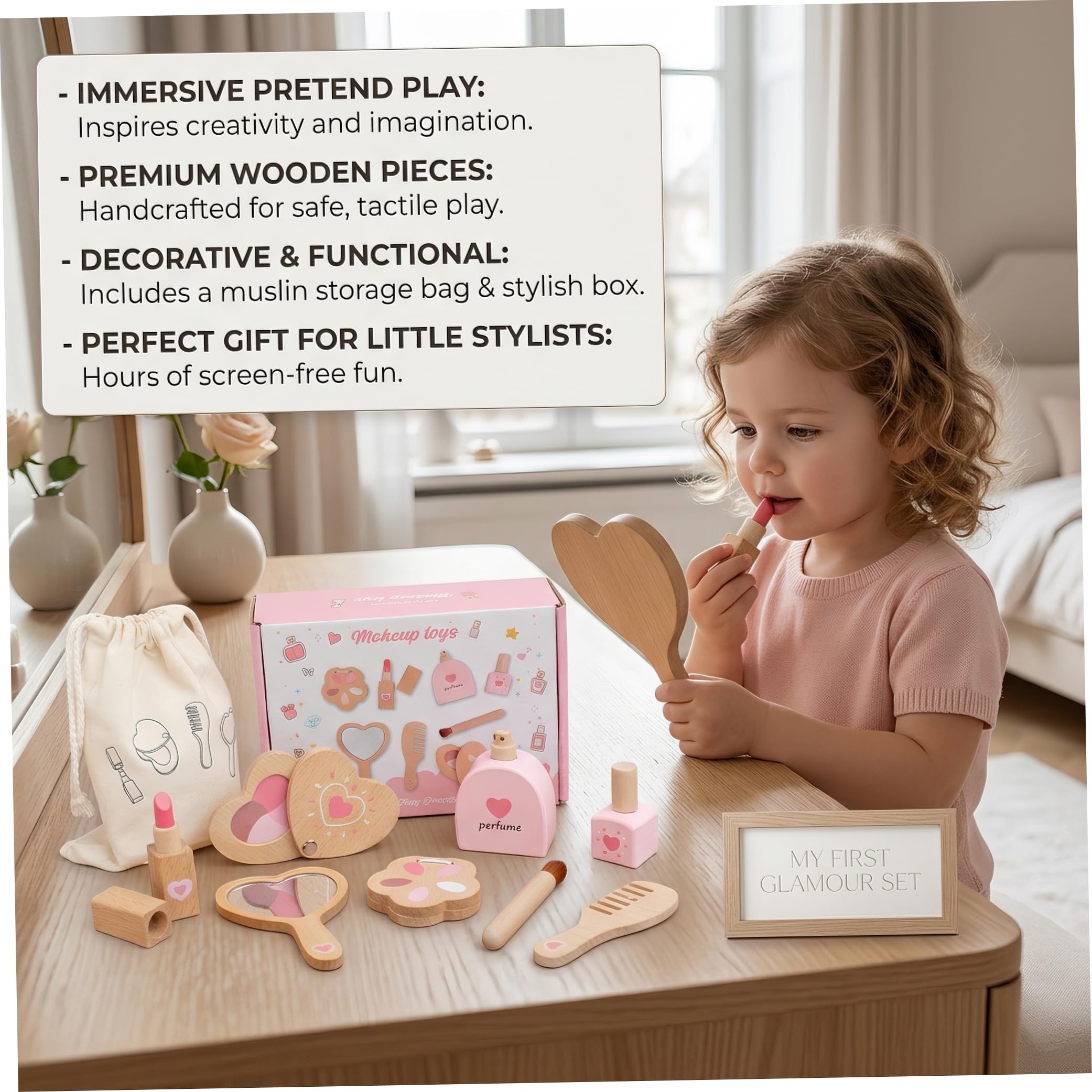 Juego de Juguetes de Maquillaje de Madera, Maquillaje Realista para niños