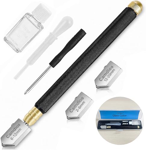 Glass Cutter 2mm-20mm, Glass Cutting Tool with Glass Oil & 3 Carbide Heads | 2-20 mm Glass Cutting, 3 Replaceable Carbide Heads, Automatic Oil Feed, Glass Cutting Oil, Mirror, Mosaic & Stained Glass