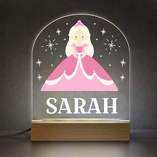 Personalised Princess Bedroom Night Light with Childs Name, LED Night Light For Girls, Princess Theme Bedroom Decor, Baby Toddler Infant, Playroom Nursery Table Lamp