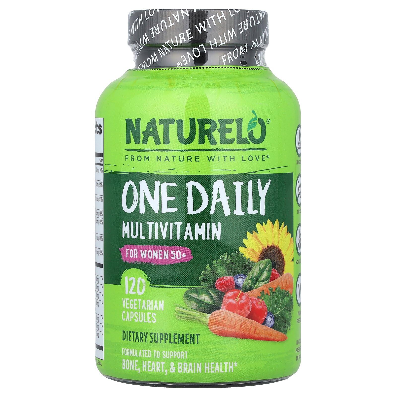 NATURELO One Daily Multivitamin for Women 50+ (Iron Free) - Menopause Support for Women Over 50 - Whole Food Supplement - Non-GMO - No Soy - 120 Capsules - 4 Month Supply