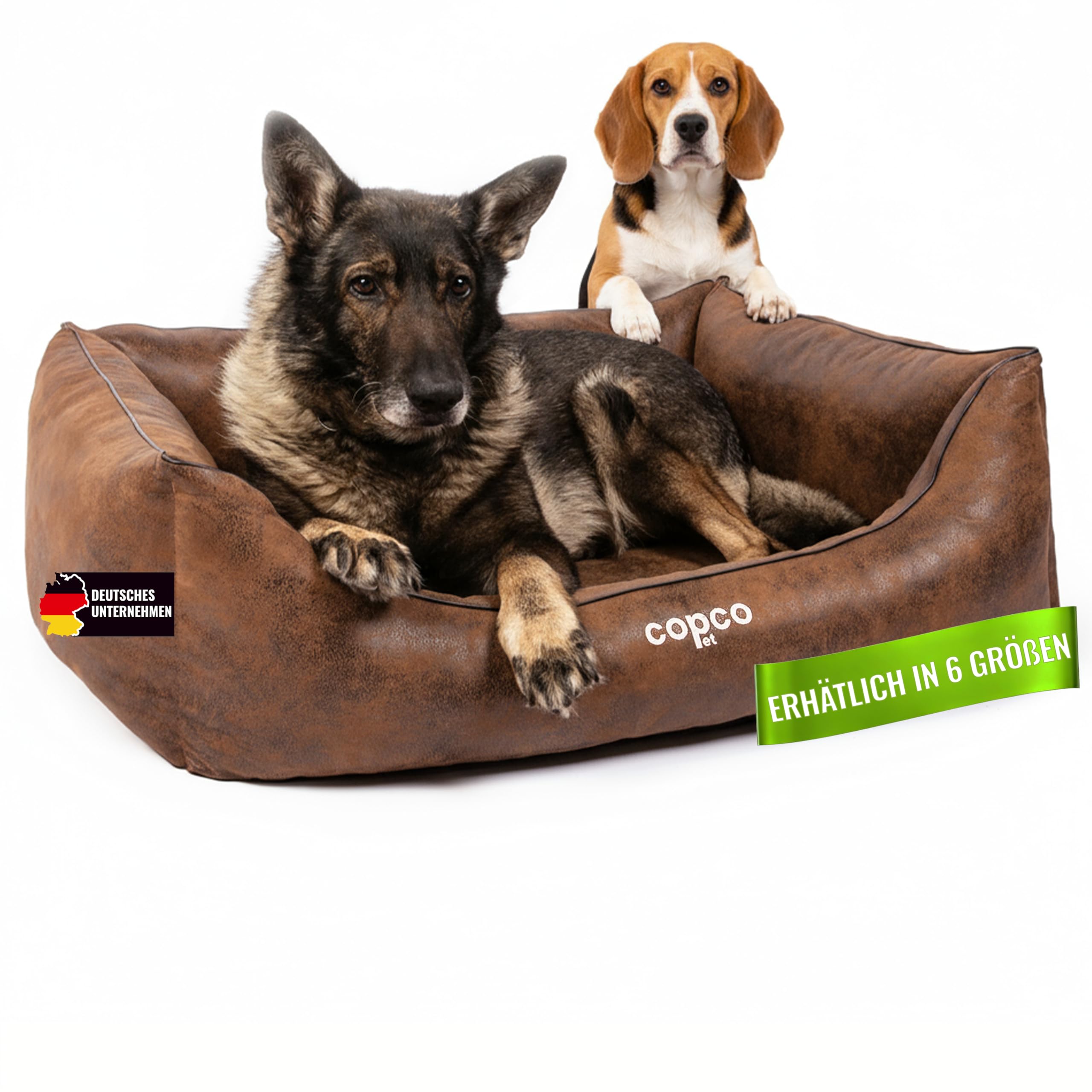 CopcoPet Cama para perros Emma ortopédica, marrón envejecido, 80 x 60 cm, aspecto de ante, lavable y fácil de limpiar, cesta elevada para perros con superficie de descanso viscoelástica, para perros