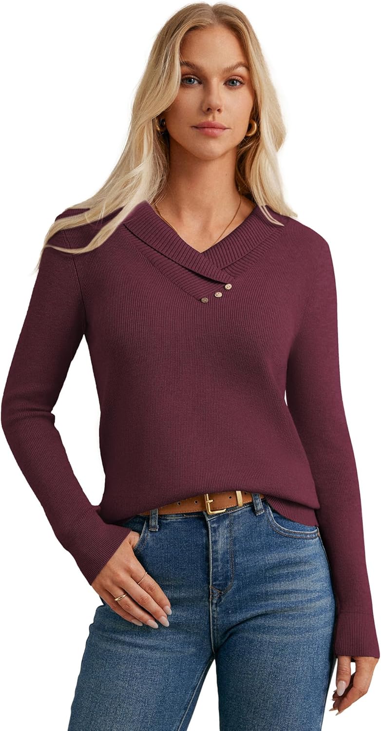 GRACE KARIN Sweaters for Women 2026, Fall Fashion Long Sleeve V Neck Collared Knitted Pullover Sweaters, Dressy Work Top - Image 2