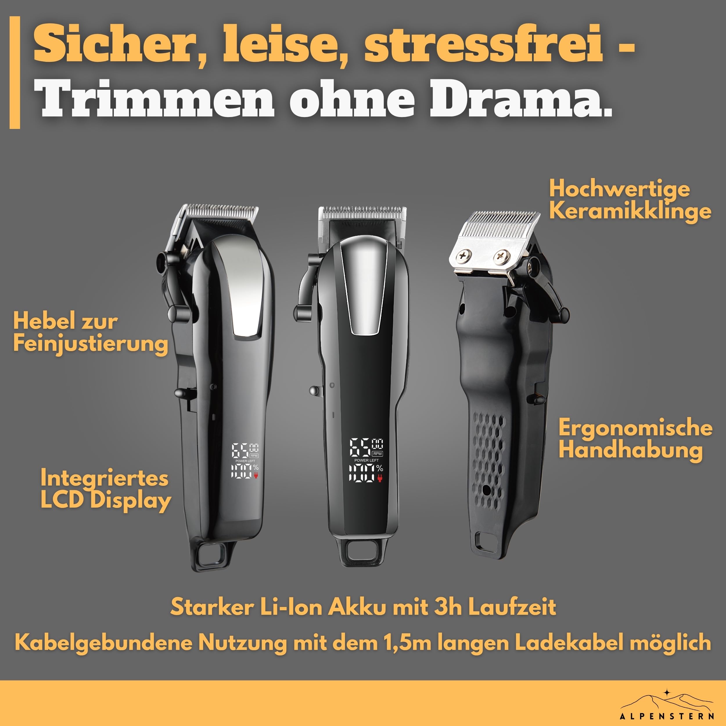 Hundeschermaschine - Leise Profi Schermaschine für Hund Katze Pferd dichtes Fell - Hundetrimmer Hunde-Haarschneidemaschine Hunderasierer - 3h Akku