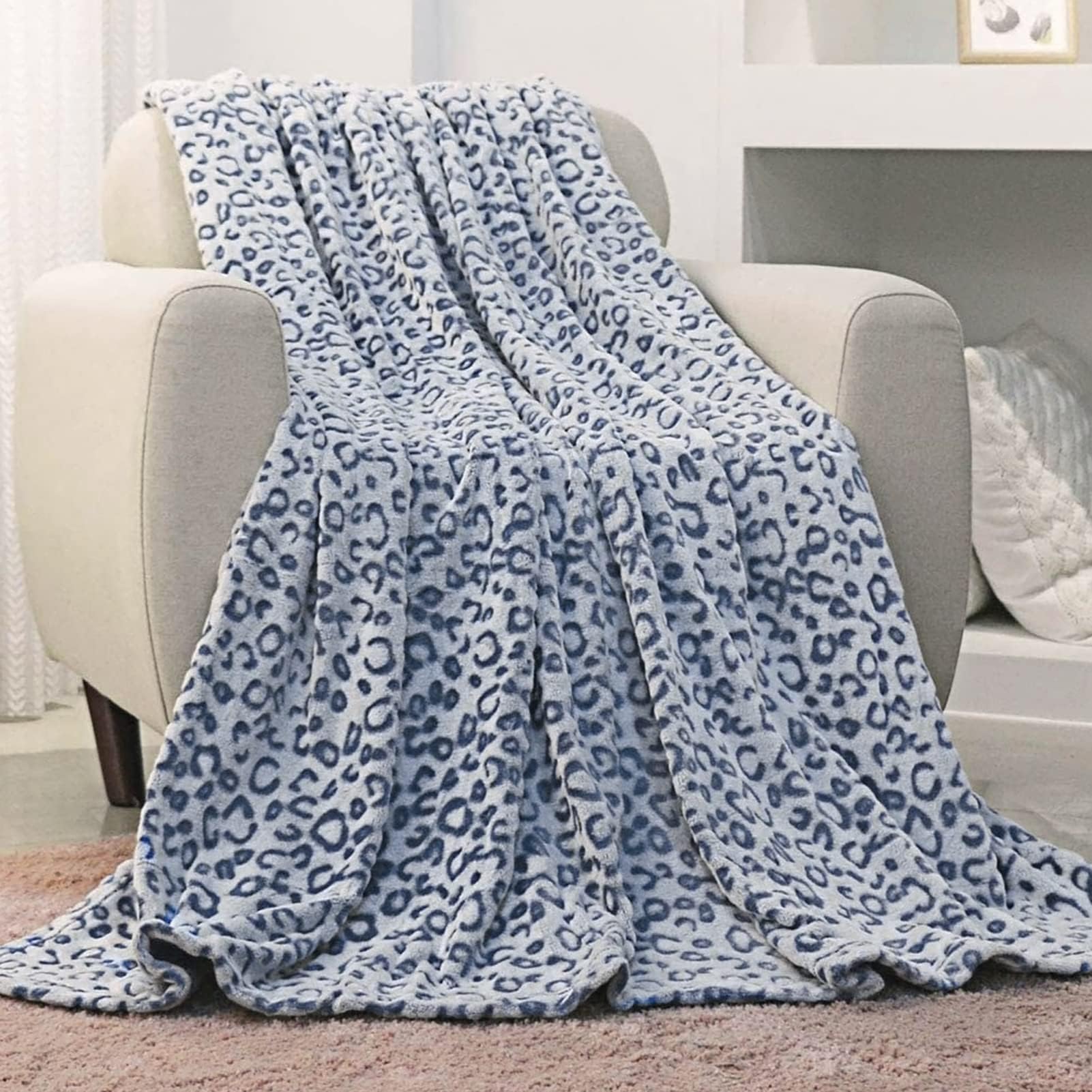 FY FIBER HOUSE Cheetah Print Blanket Blue Leopard Blanket Fluffy Soft Throw for Couch,50"X60": Blue Leopard 40"X50"