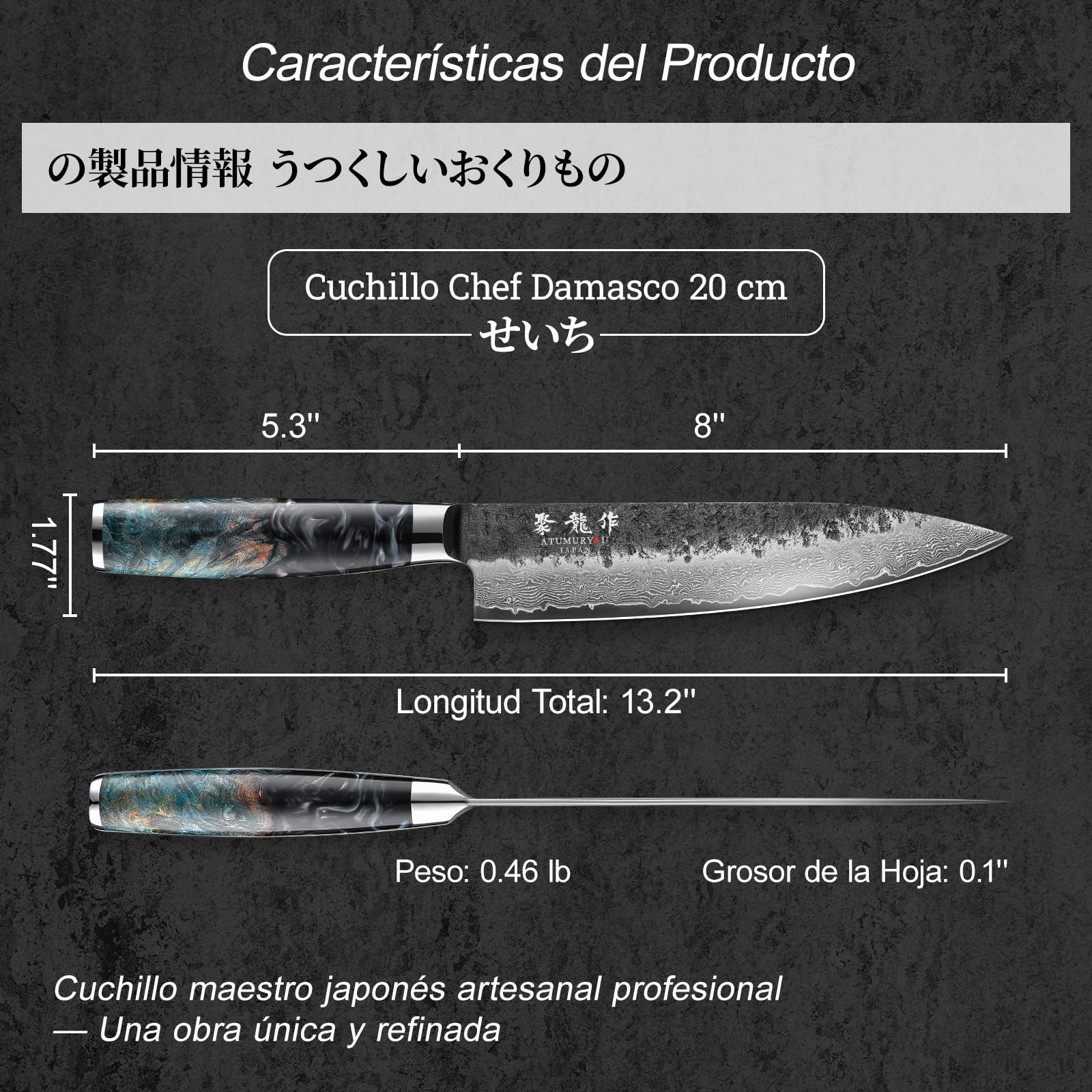 Cuchillo Japonés Profesional 20cm, Cuchillo Damasco de Acero VG10 de 67 Capas, Cuchillo Chef Afilado para Verdura y Carne, Mango Ergonómico con Funda de Cuero y Caja de Regalo, Regalo de Lujo