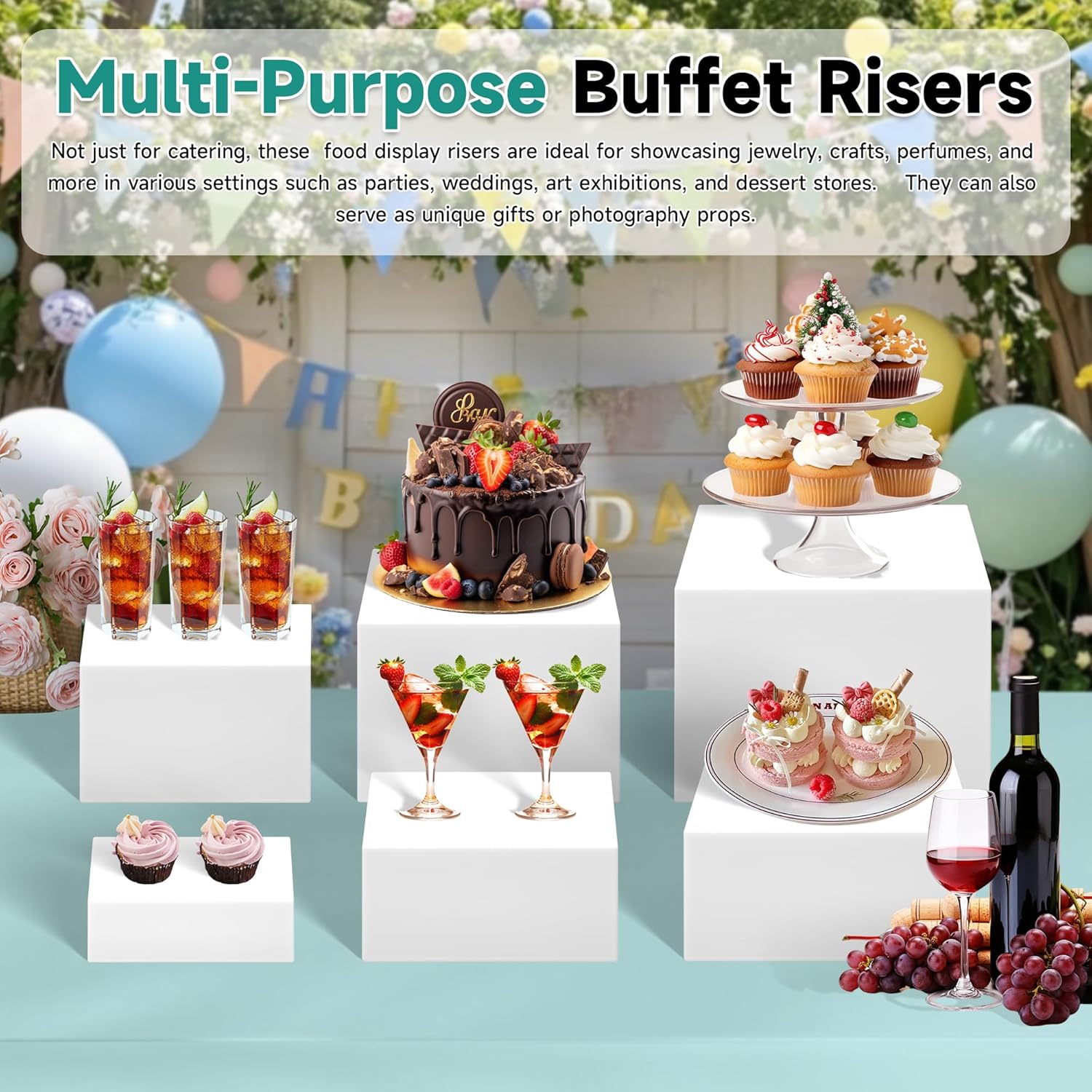 6Pcs Buffet Risers,Food Risers for Buffet Table Display Stand Shelf for Party Catering Dessert Jewelry Collectibles Acrylic Cube Boxes Display Nesting Risers (White-L(5,6,7,8,9,10))