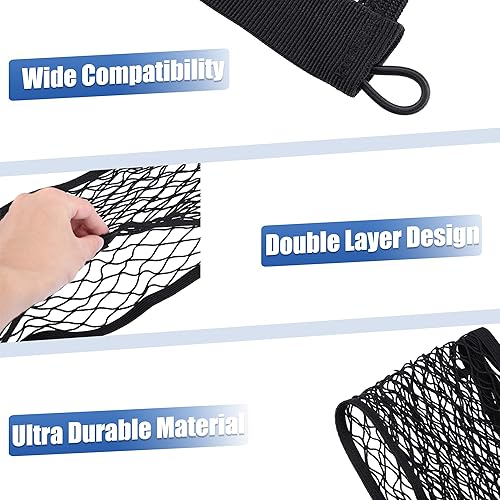 Miniatura 2 de X AUTOHAUX Juego de 2 bolsas elásticas de malla para maletero de automóvil, bolsa de carga trasera, organizador de hamaca, bolsa de bolsillo