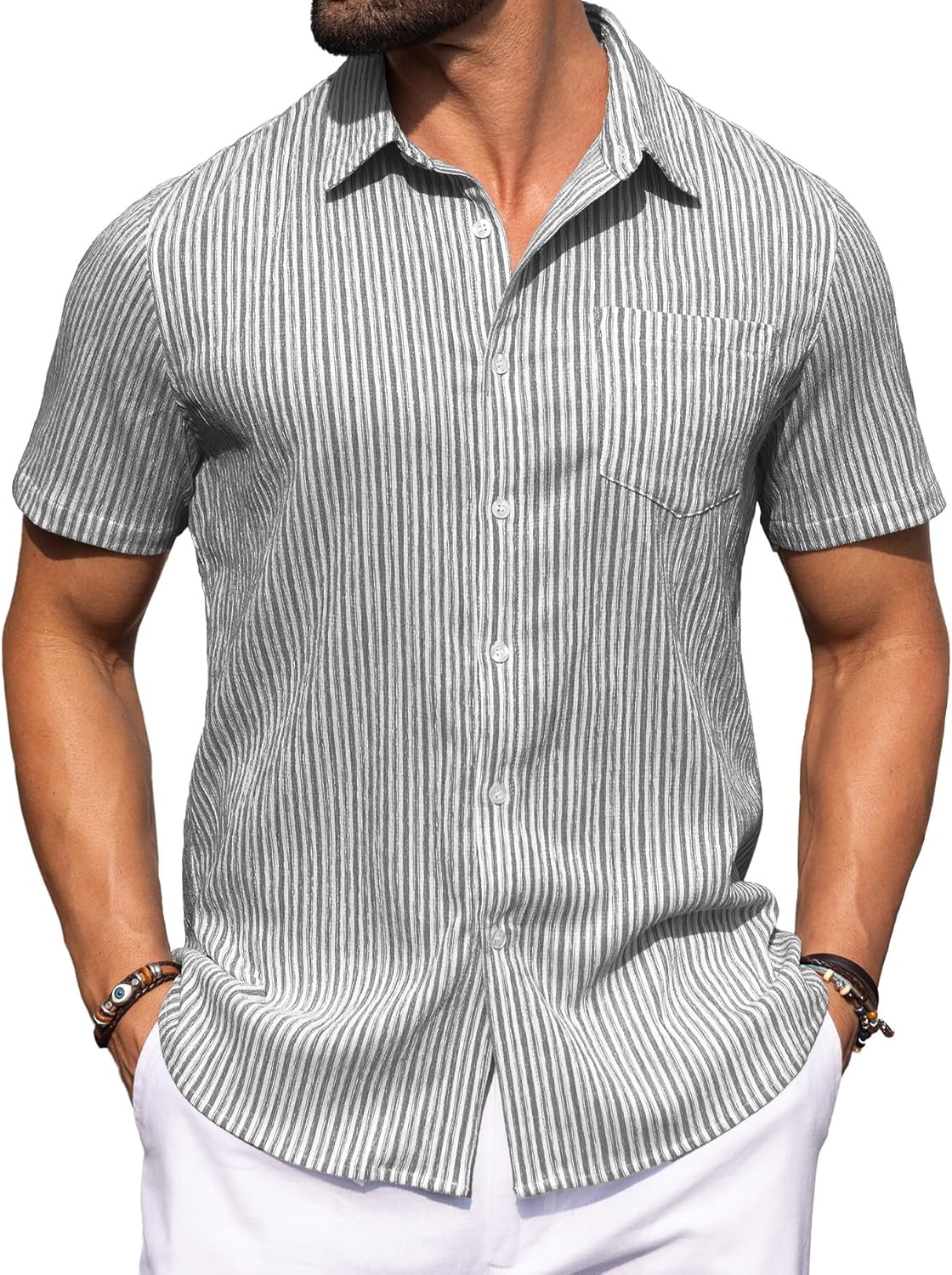 Sailwind Men's Casual Button Down Shirts Short Sleeve Striped Beach Summer Vacation Shirt with Pocket - Image 5