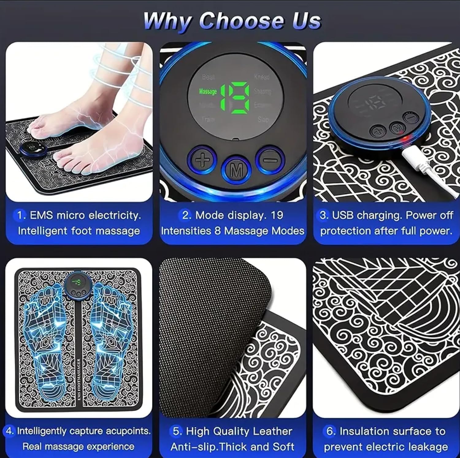 VEROX Wireless EMS Mat Foot Massager for Pain Relief Portable Rechargeable leg massager Mat with 8 Modes /19 Level for Foot Massage for Home Office Therapy Machine- Black VEROX Wireless EMS Mat Foot Massager for Pain Relief Portable Rechargeable leg massager Mat with 8 Modes /19 Level for Foot Massage for Home Office Therapy Machine- Black