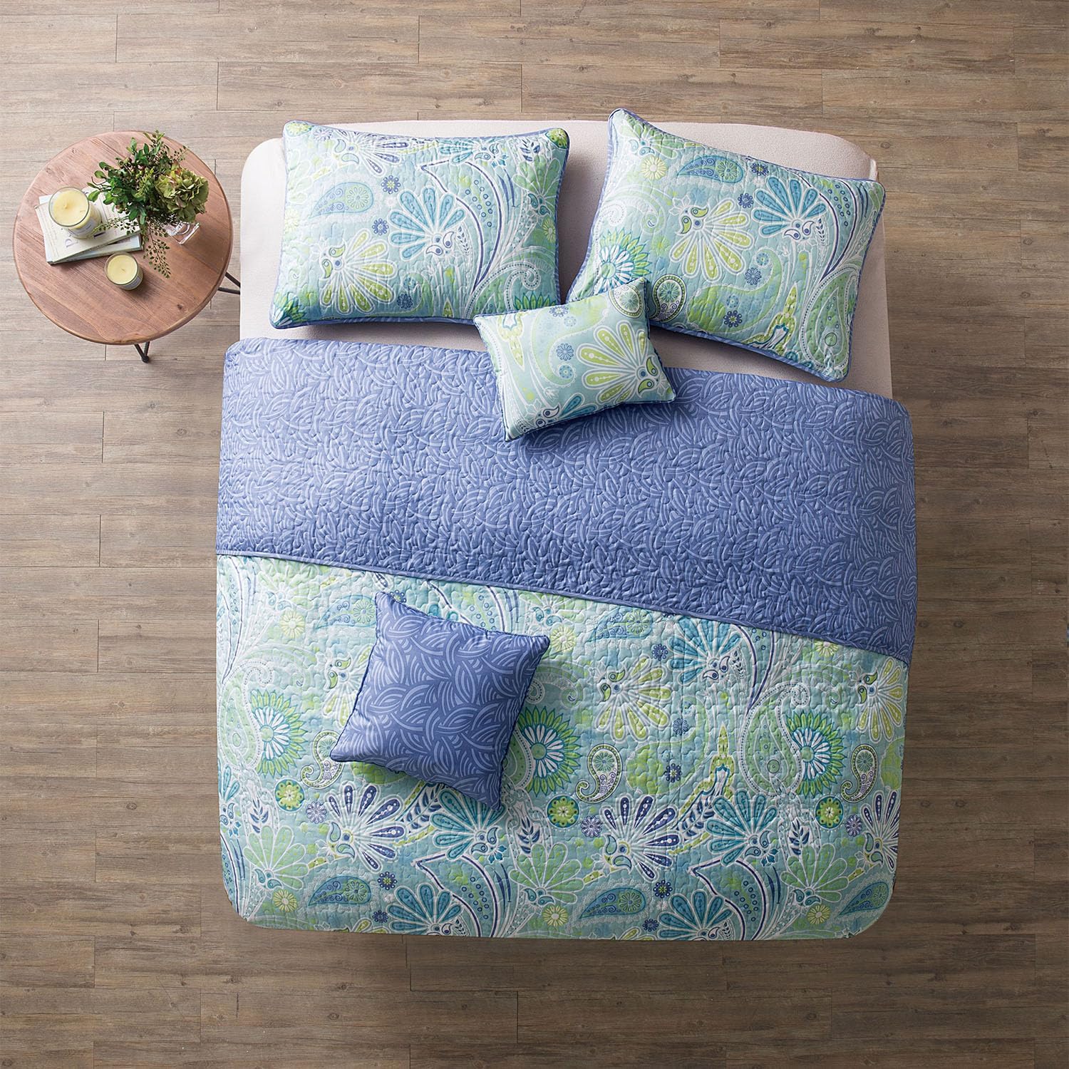 VCNY Harmony 5-Piece Reversible Quilt Set, Full/Queen, Blue, HAR-5QT-FUQU-IN-BL