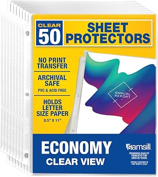 Samsill 50 Pack Sheet Protectors, 8.5x11 Inch Page Protectors for 3 Ring Binder, Standard Weight, Clear Protector, Letter Size, Top Loading, Acid Free