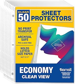 Samsill 50 Pack Sheet Protectors, 8.5x11 Inch Page Protectors for 3 Ring Binder, Standard Weight, Clear Protector, Letter Size, Top Loading, Acid Free