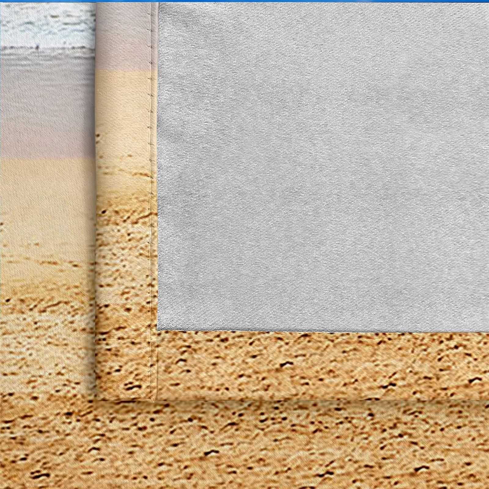 Rideau Occultant, Rideau Anniversaire Bleu Blanc Marron Polyester Soleil, Mer et Plage 214L x 274H CM Lot de 2