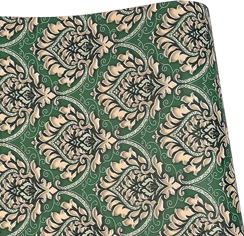 Miniatura 5 de Paquete de 2 revestimientos para estantes para armarios de cocina, armarios, fáciles de limpiar, autoadhesivos, papel tapiz de damasco verde,