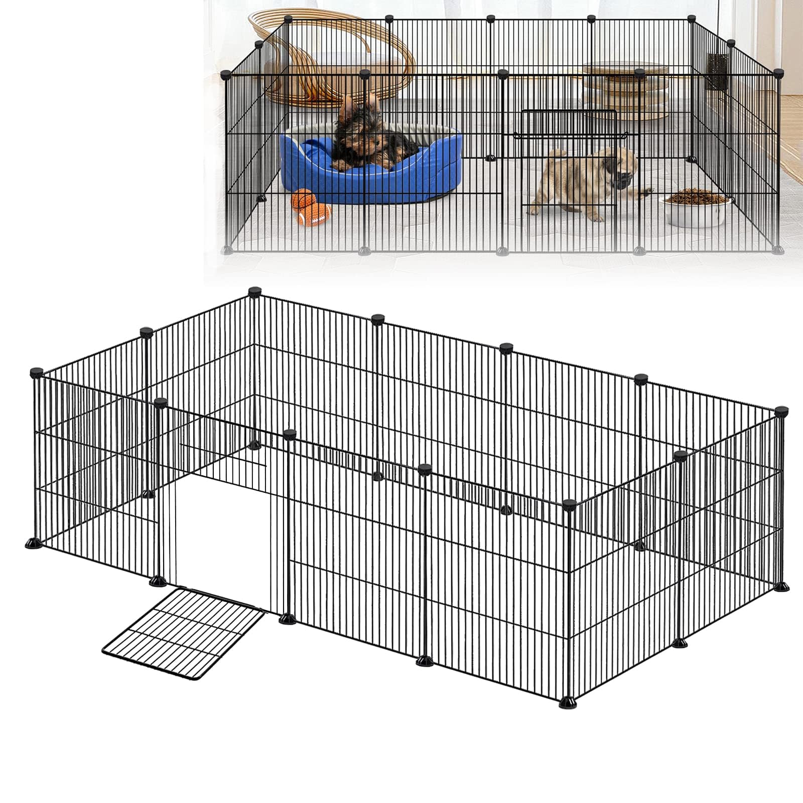 LZQ Freilaufgehege, Freigehege für Kaninchen, Meerschweinchen Käfig, Kleintiergehege mit Tür, Gehege für Kleintiere, Hasen, Frettchen, Igel, Welpen, Kätzchen, Dichtes Netz 12 PCS,142 x 72 x 36 cm