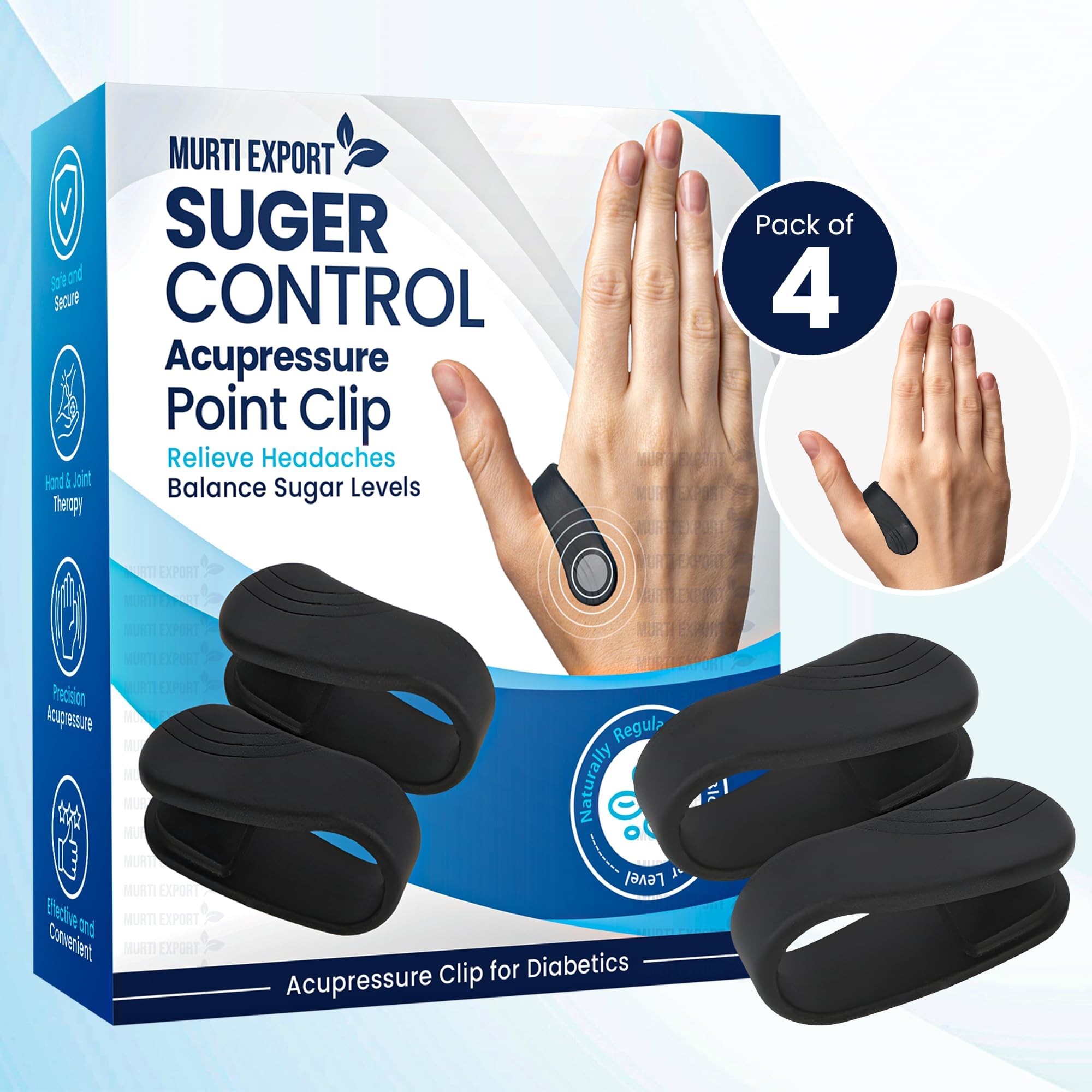 Sugar Control LI4 Acupressure Point Clip(4 Piece) - Wearable Hand Massager for Headache,Migraine,Arthritis,and Tension Relief - Ideal for Diabetes Management|Light Weight,Multicolour