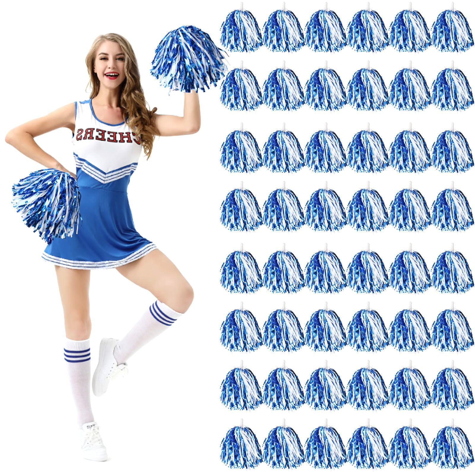 REHALY 48Pcs Pom Poms Cheerleading Cheerleader Pom Poms Spirited Cheer Pom Poms Bulk Metallic Foil Squad Team for Kids Adults Cheerleader Gifts Team