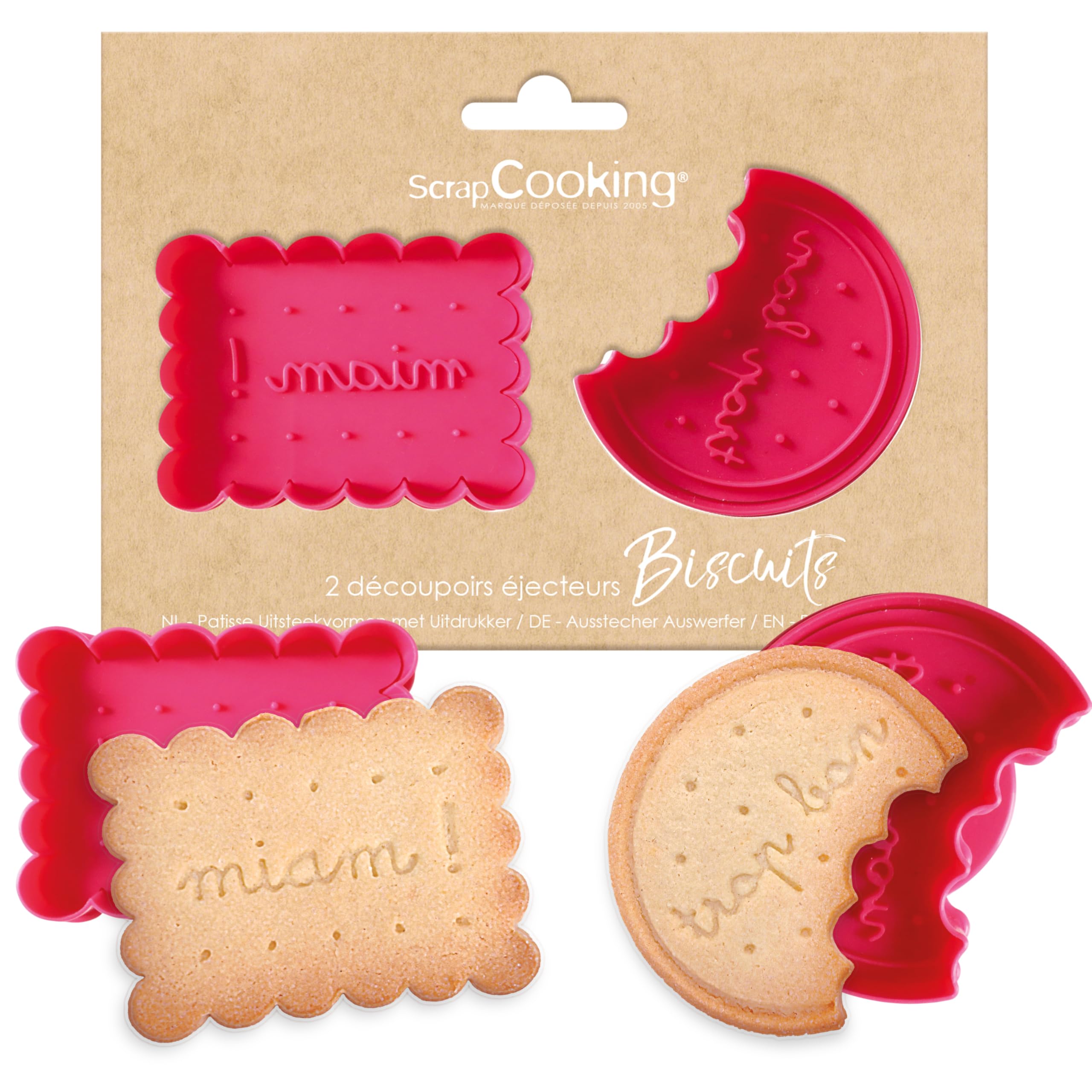 ScrapCooking - 2 Cookie Cutters with Ejectors - Small Butter & Shortbread - 3D Cookie Cutters - Embosser Pastry for Small Cakes, Birthday - 2146