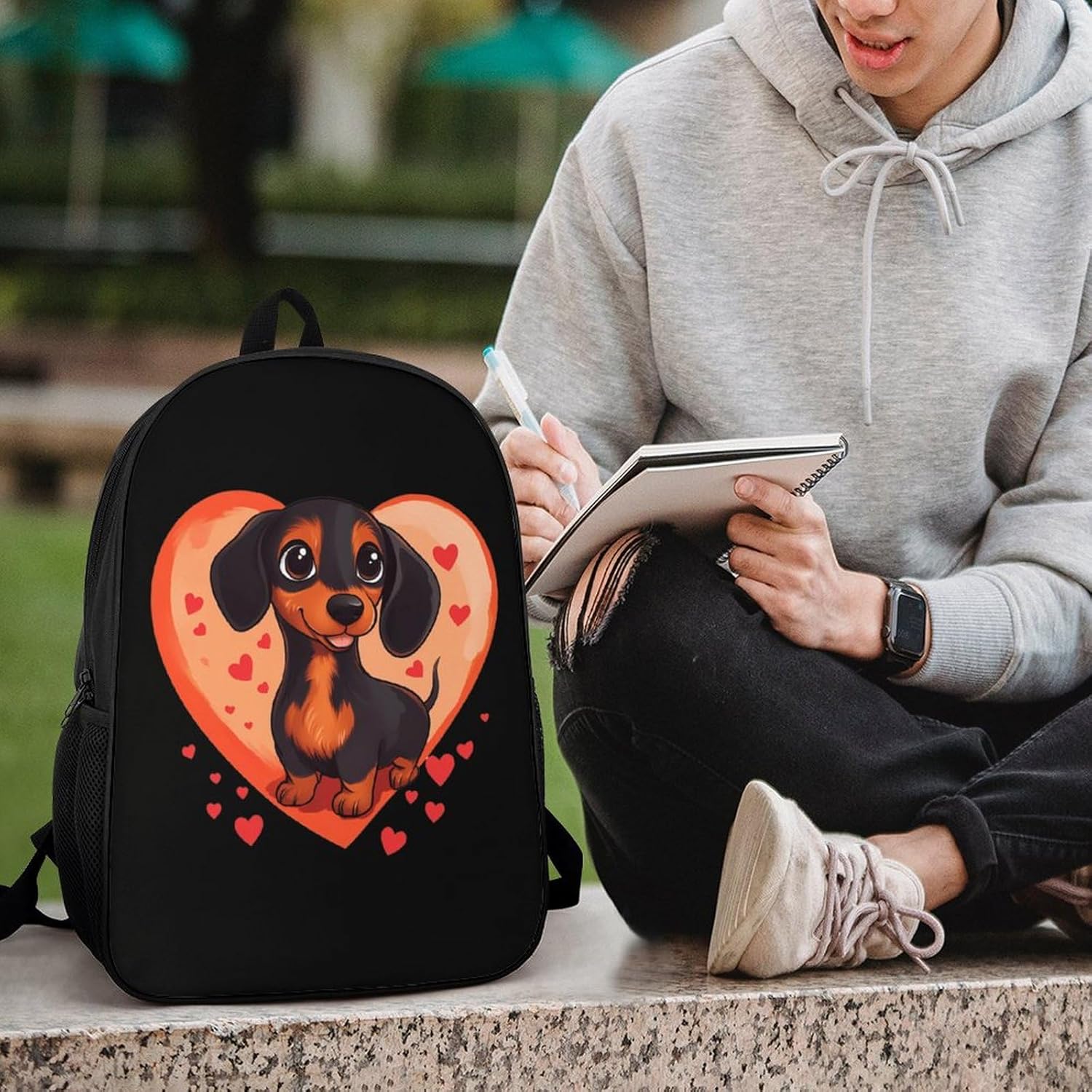 Dachshund Heart Love Laptop Backpack for Men Women 17 Inch Shoulder Bag Travel Daypack