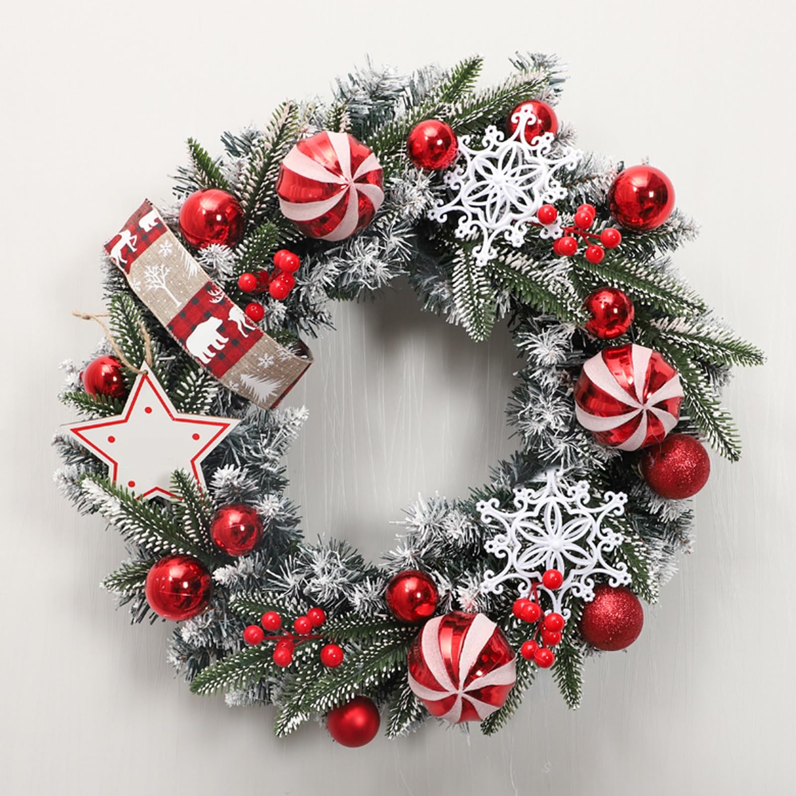 OPFdfhDFH Christmas wreaths, Holiday Garland, Artificial Pine with Berries, Ball, Garlands for Decoration for Front Porch, Window, Engagement Party Decorations(Red)
