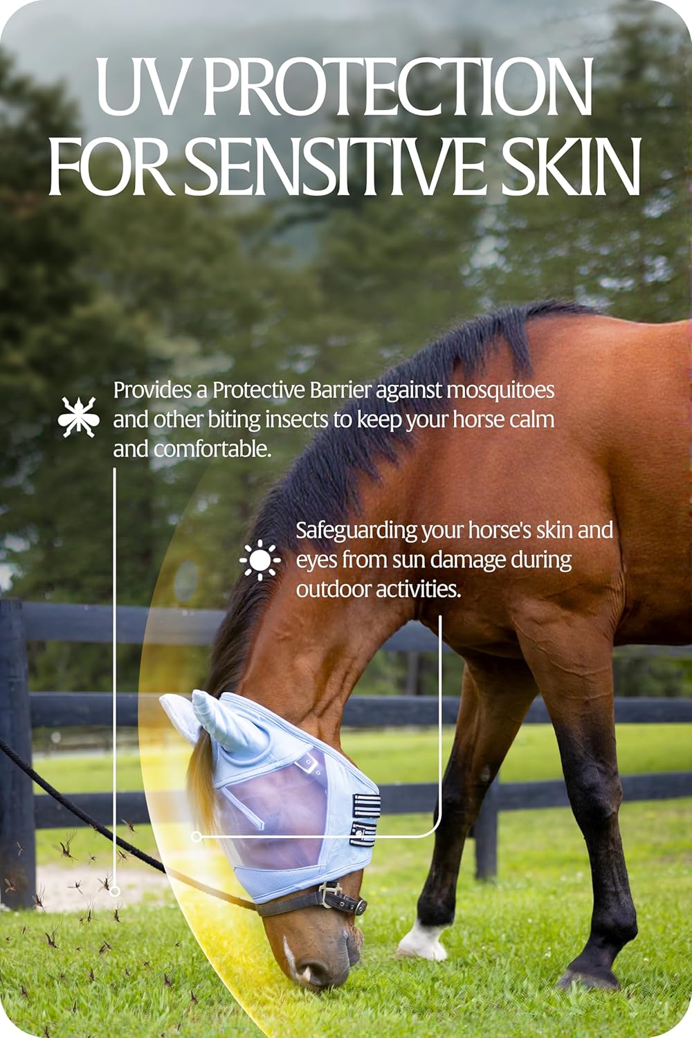 Equinavia Algard Soft Mesh Horse Fly Mask with Ear Protection and 45 UPF Rating | No Eye Irritation & UV Protection - Light Blue - Cob