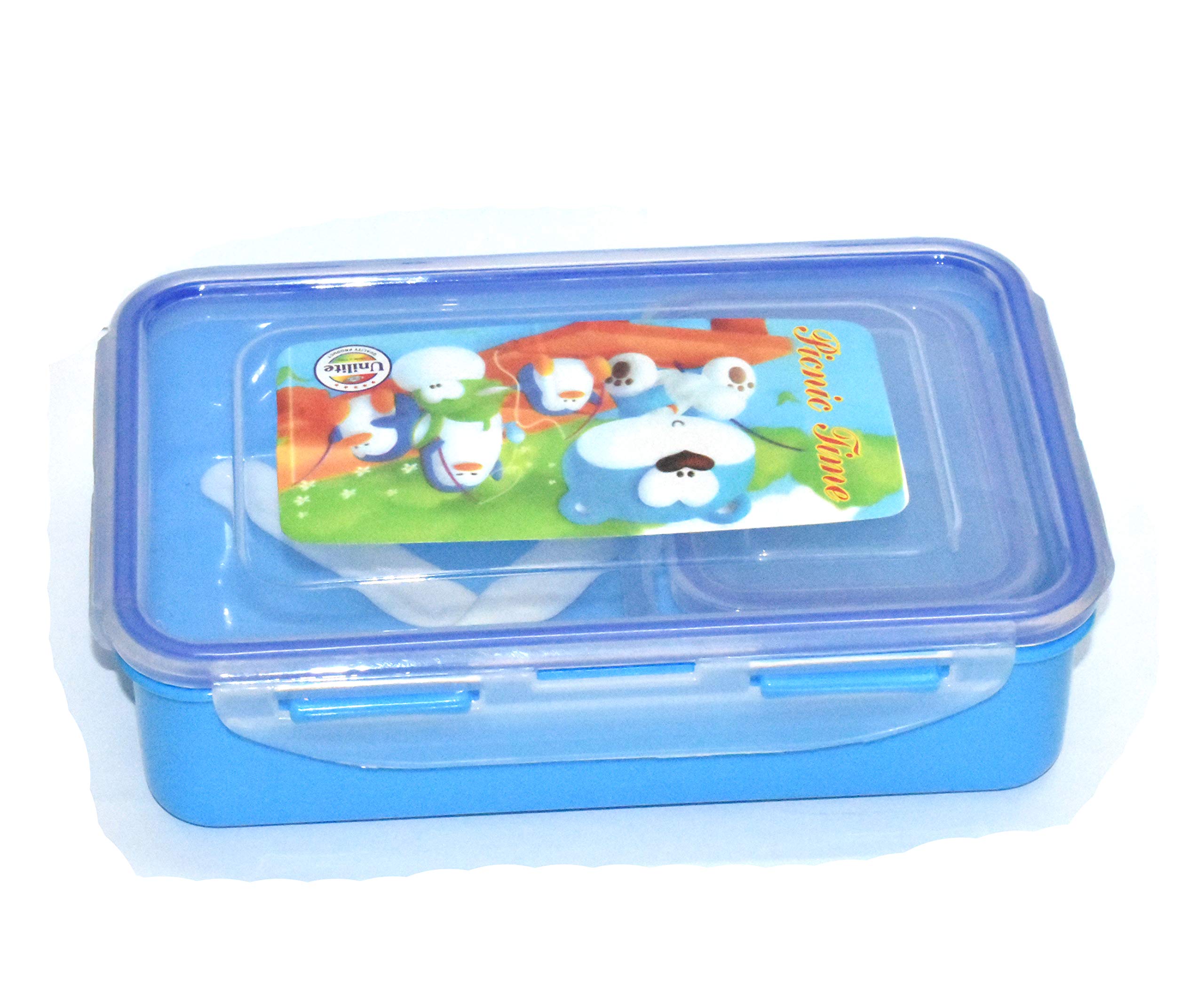 FPR® Slim Plastic Lunch Box, 600ml/30mm with 2 Compartments (Multi Colour, Transparent, 1Pc)