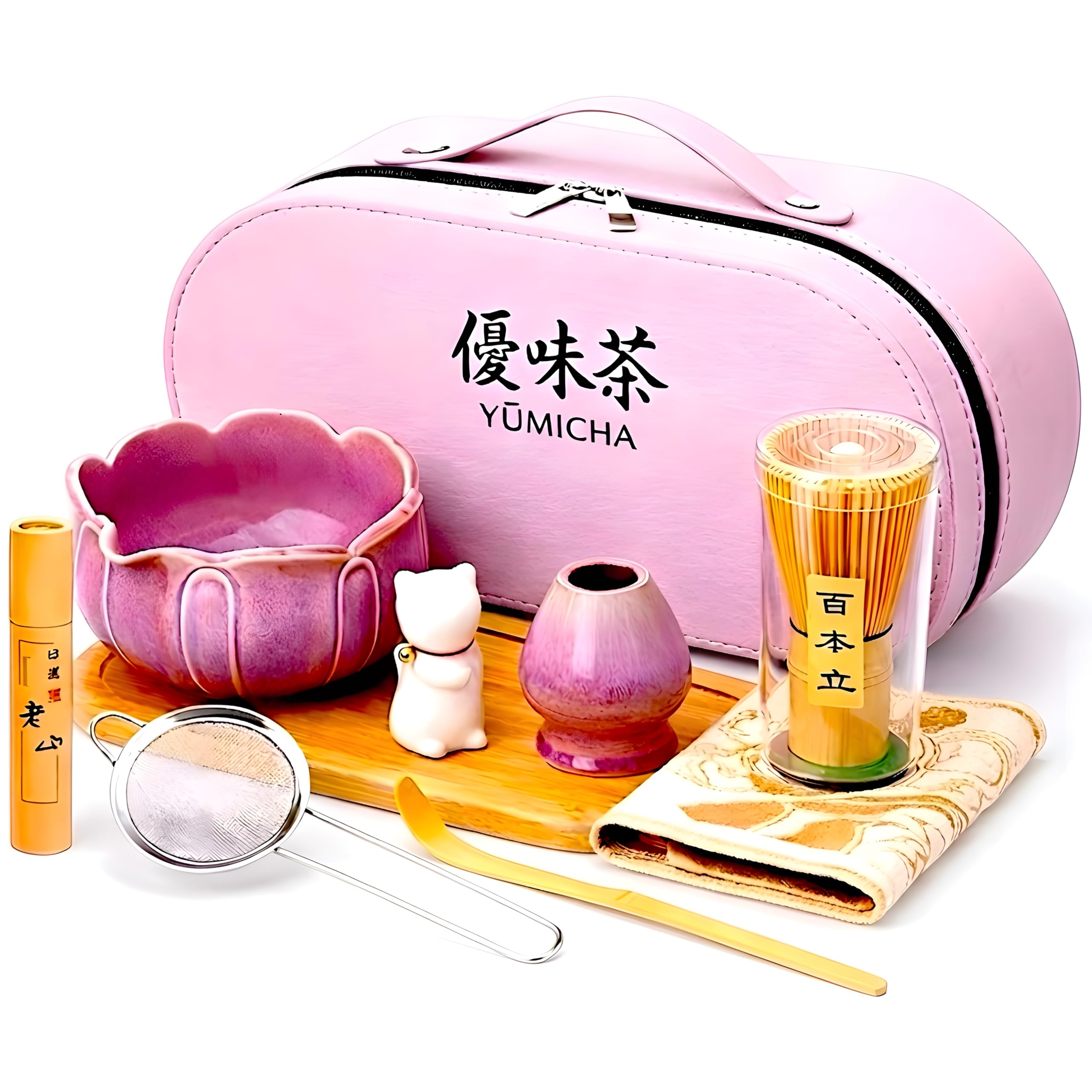 Set Matcha mit Bambusbesen, Keramikschale & Sieb – Matcha Tee Starter Set inkl. Löffel, ideal als Geschenk – Premium Matcha Kit