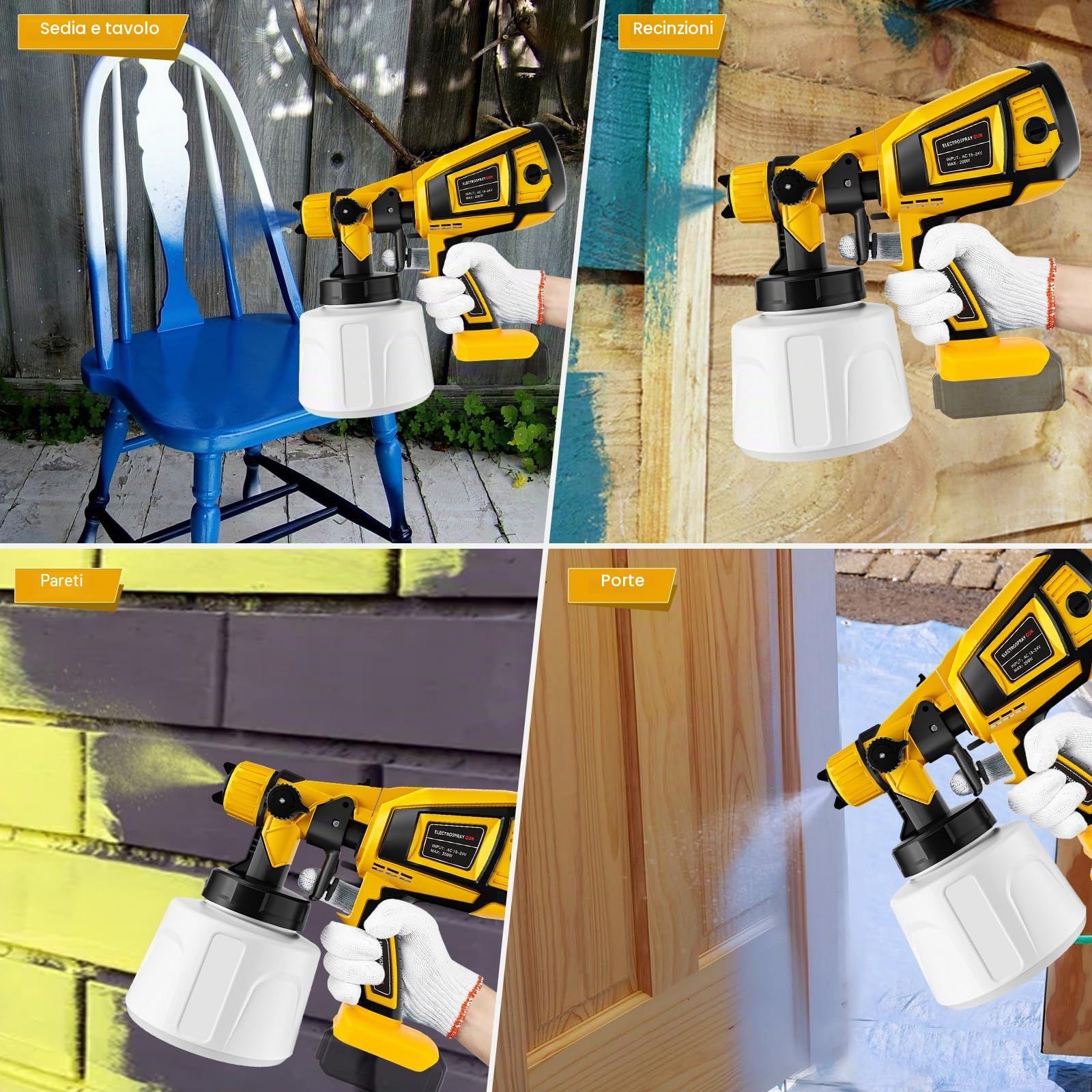 Sistema di Spruzzatura Compatibile Con DeWalt 20 V - Spruzzatore a Batteria Con Contenitore da 1000 ml, 5 Ugelli, 3 Modelli di Spruzzo, Spazzola per la Pulizia, Guanti