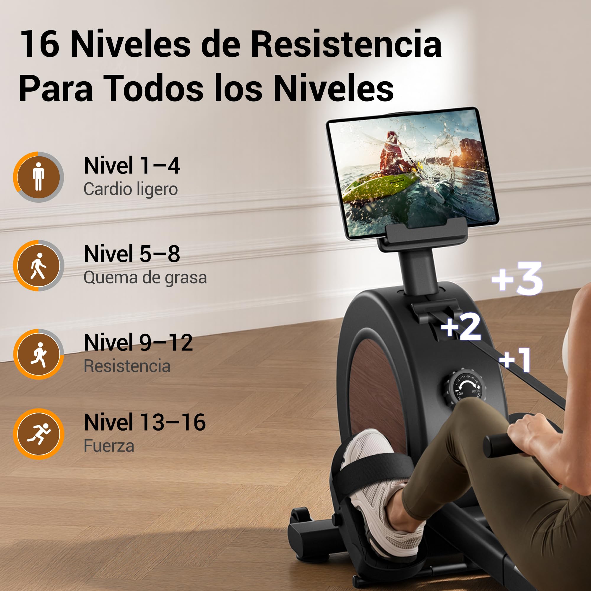 UMAY Máquina de Remo para Casa, 16 Niveles de Resistencia,con App