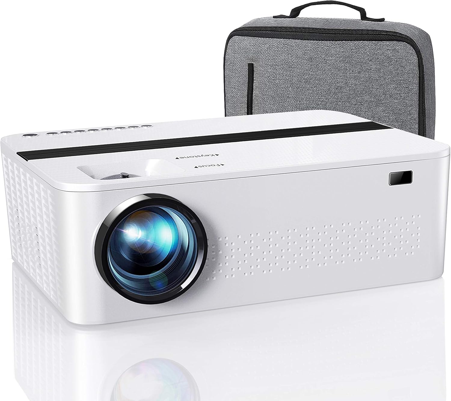 Projector setup showing focus and keystone adjustment