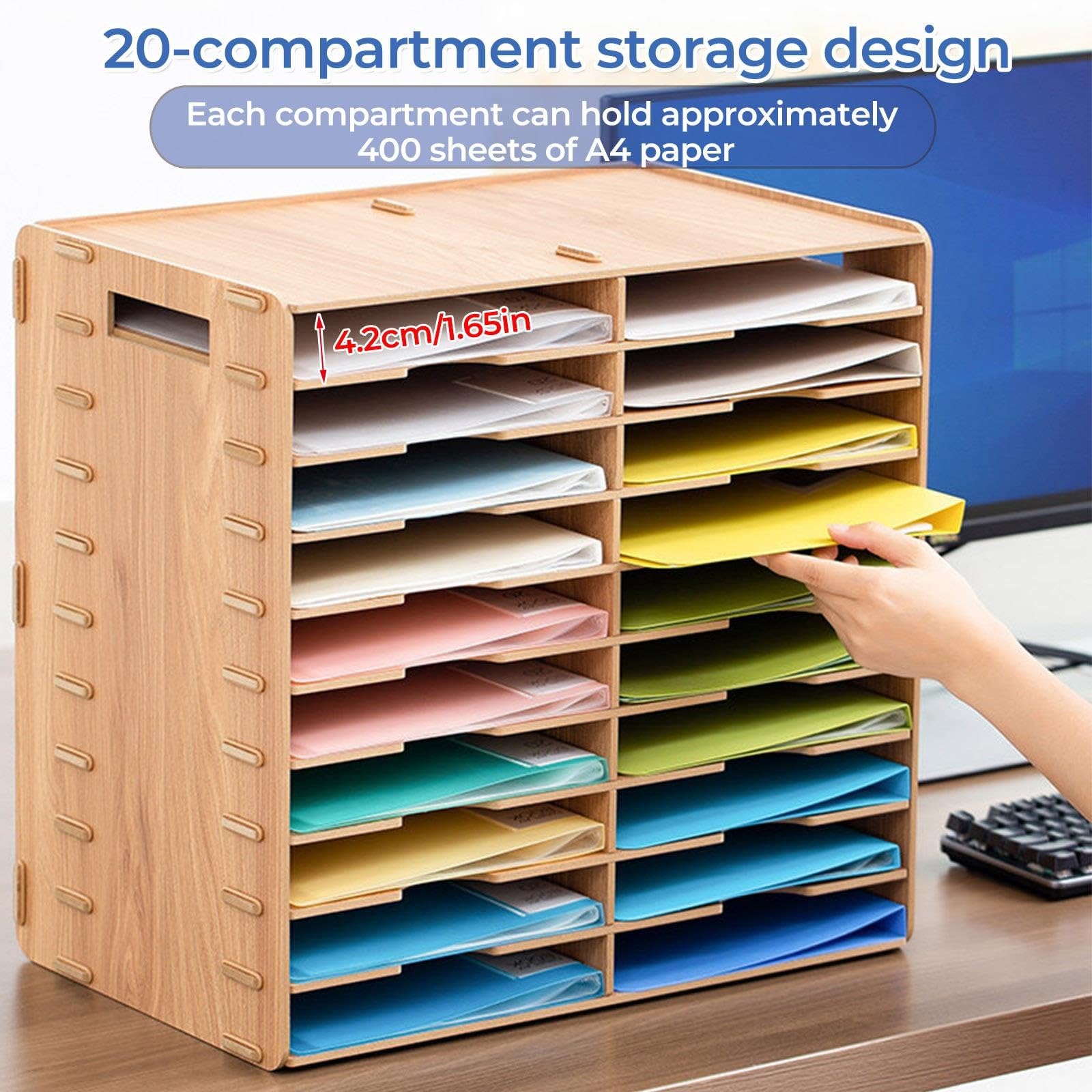 Casier courrier pour Classe 20 Compartiments, Organiseur Documents en Bois